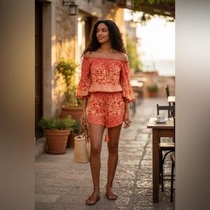 Raga Anthropologie XS Romper – Red & Orange Boho Paisley Print